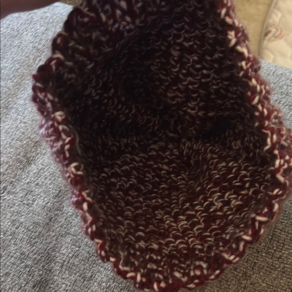 Knit Beanie Handmade in Maroon and White - Picture 3 of 4